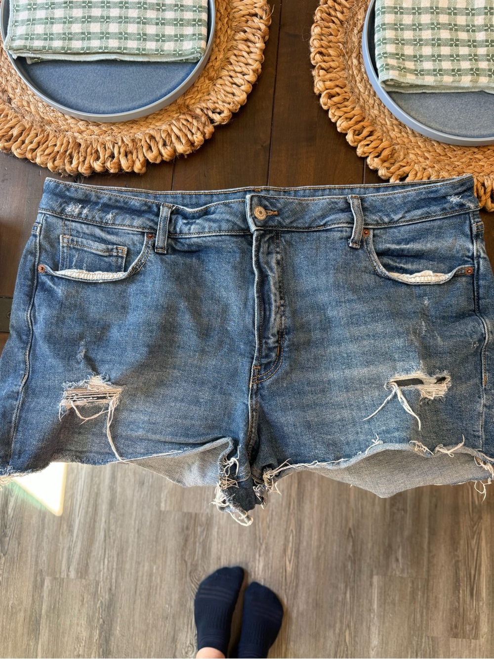 Distressed Women's Denim Shorts - Blue